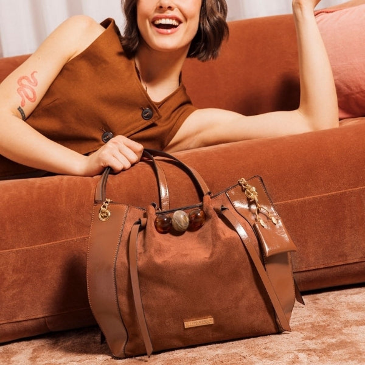 Sac shopper M Tarick camel,doré, LOLLIPOPS