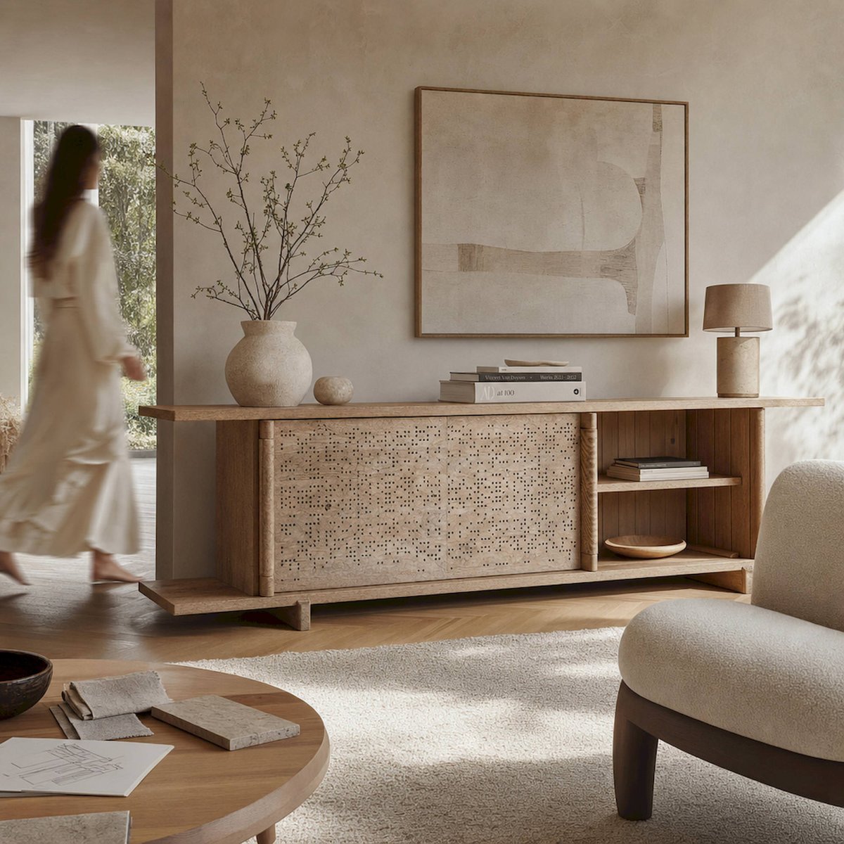 Buffet ajouré en bois de manguier jacquard brun clair, RECOLLECTION