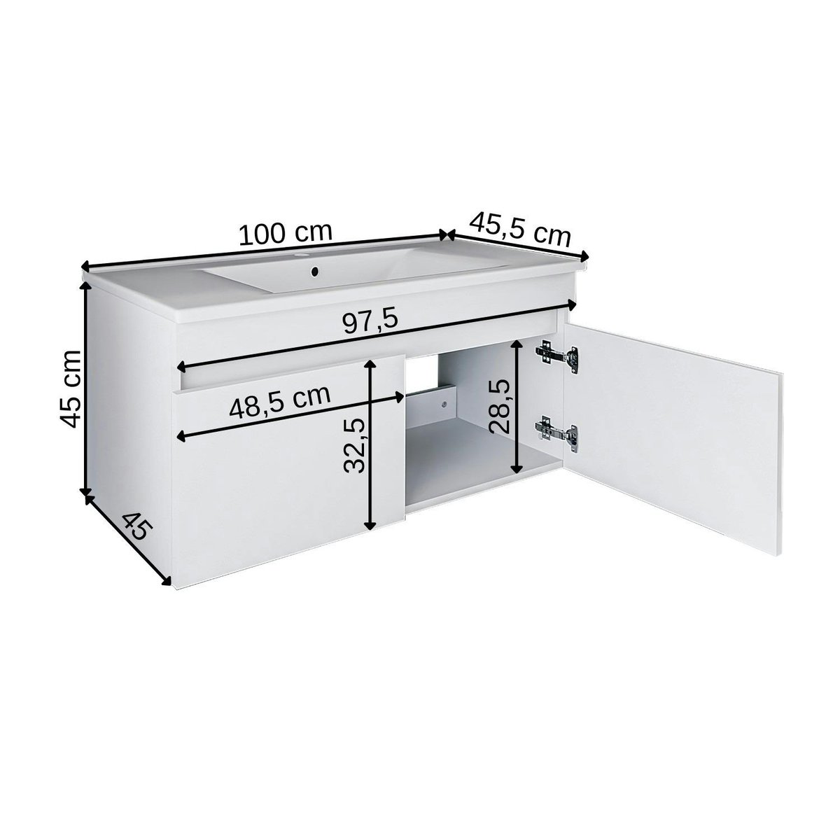 Meuble vasque 100 cm 2 portes AQUO blanc, PIER IMPORT