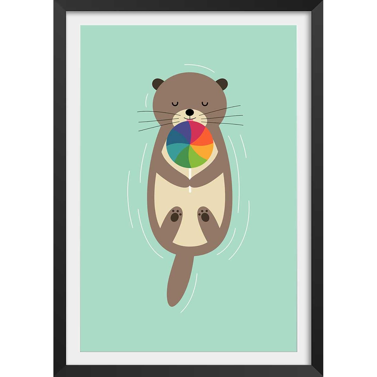 Affiche  loutre en baignade affiche + cadre en bois - noir, HEXOA