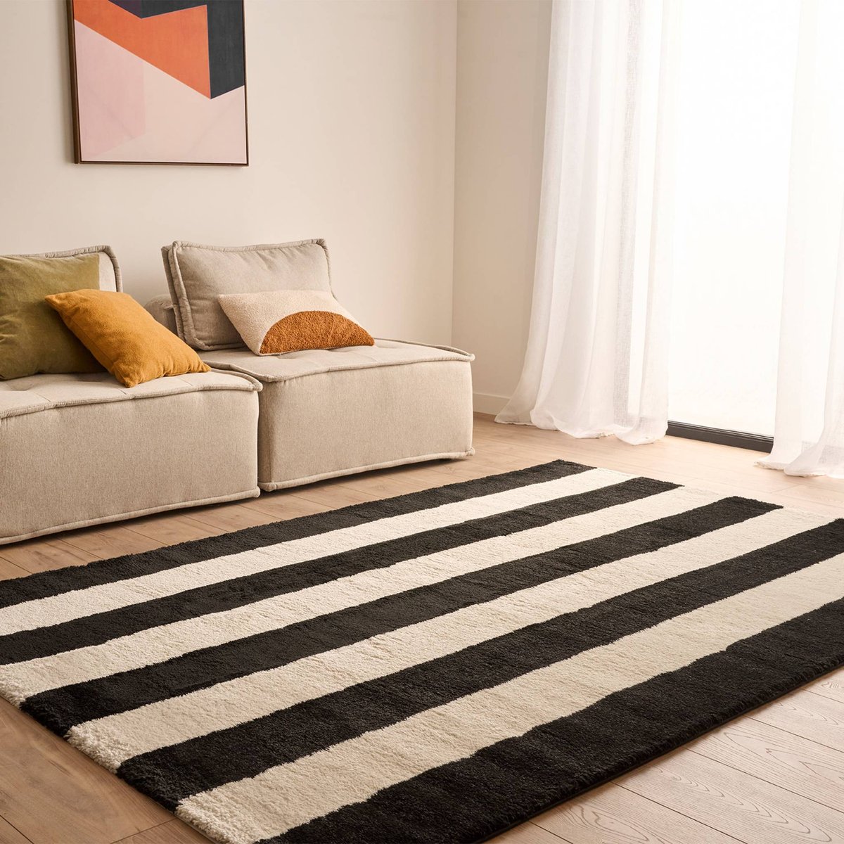 Tapis intérieur rectangulaire contemporain PABLO noir / blanc, SWEEEK