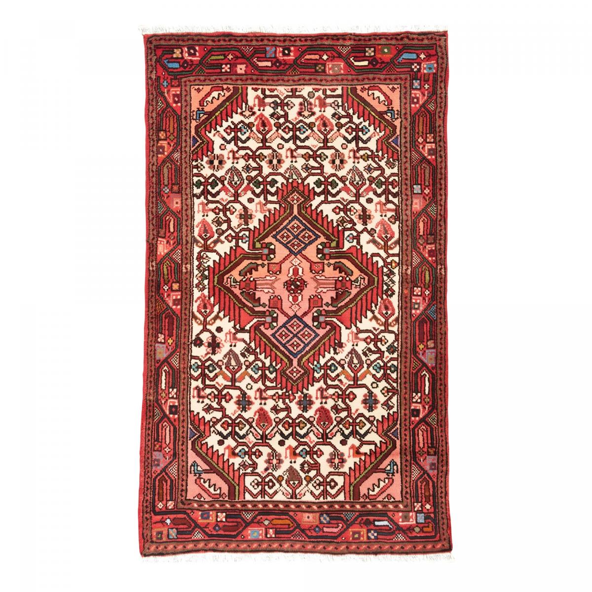 Tapis d'orient, motif oriental artisanal, noué main, HAMADAN 30 crème, rose, rouge, UN AMOUR DE TAPIS
