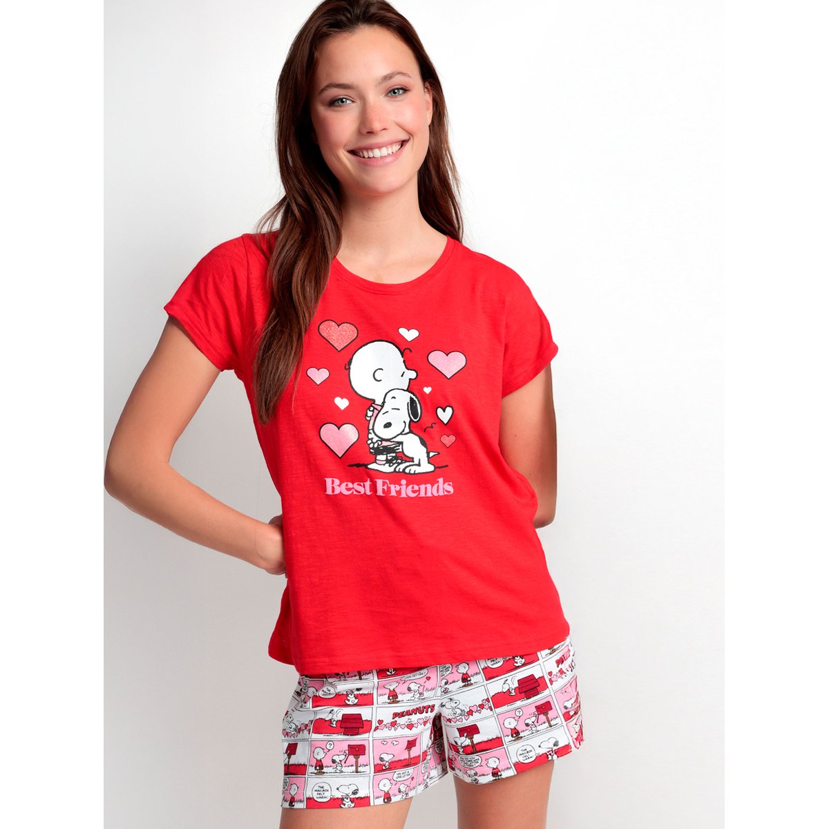 Pyjama short t-shirt Love Valentines Peanuts rouge, ADMAS