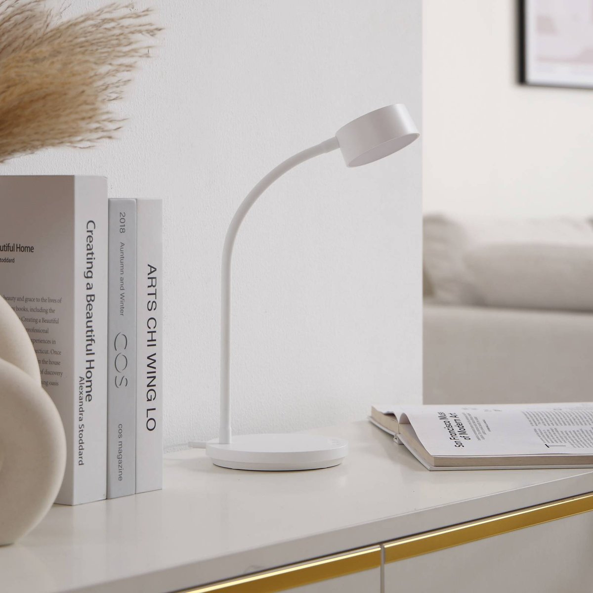 Lampe à poser en métal moderneLED, Maori blanc, LINDBY
