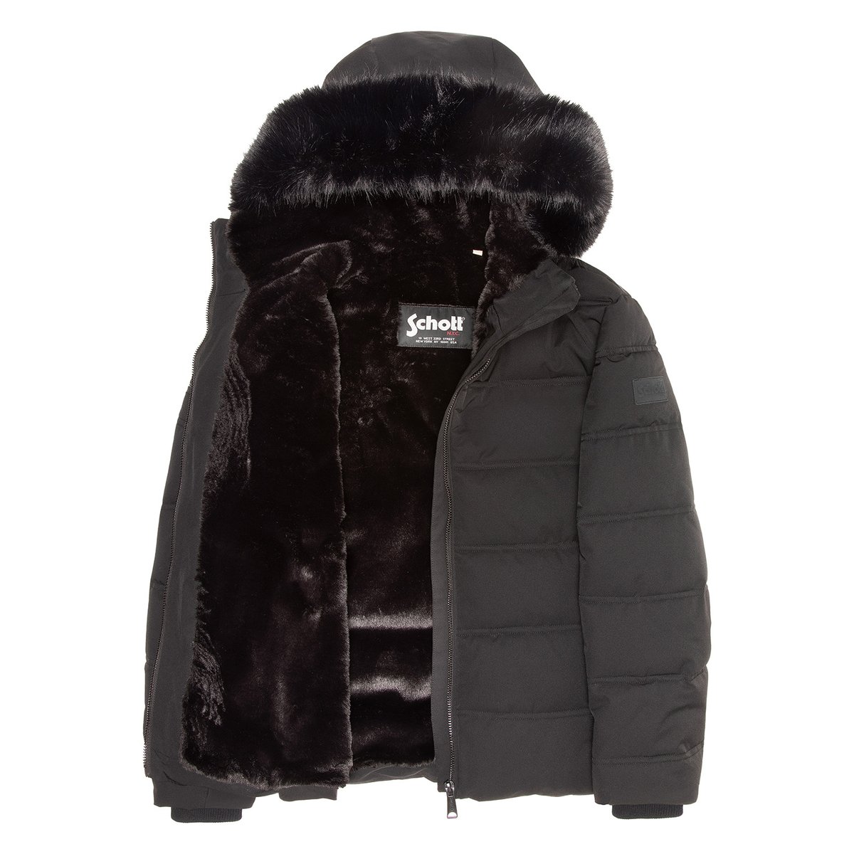 Parka à capuche et col en imitation fourrure noir, SCHOTT