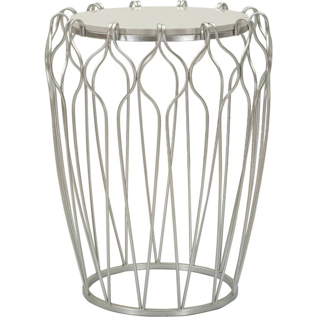 Table d'appoint ronde en marbre et fer GLAM argenté et marbre clair, RECOLLECTION