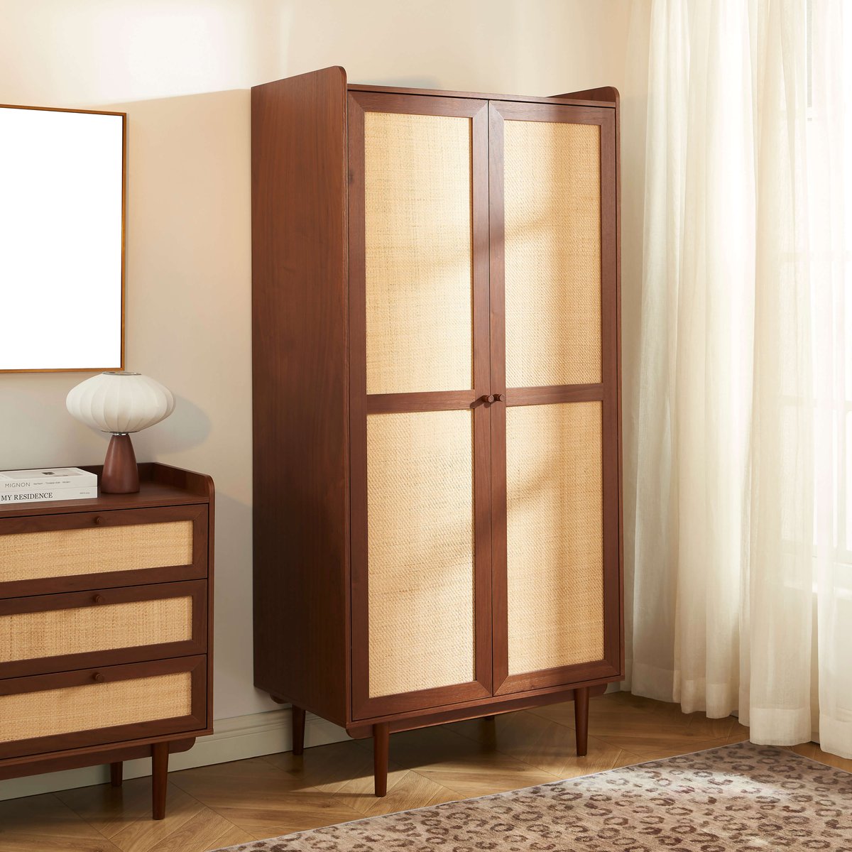 Armoire 2 portes en cannage LEON noyer, SORELH