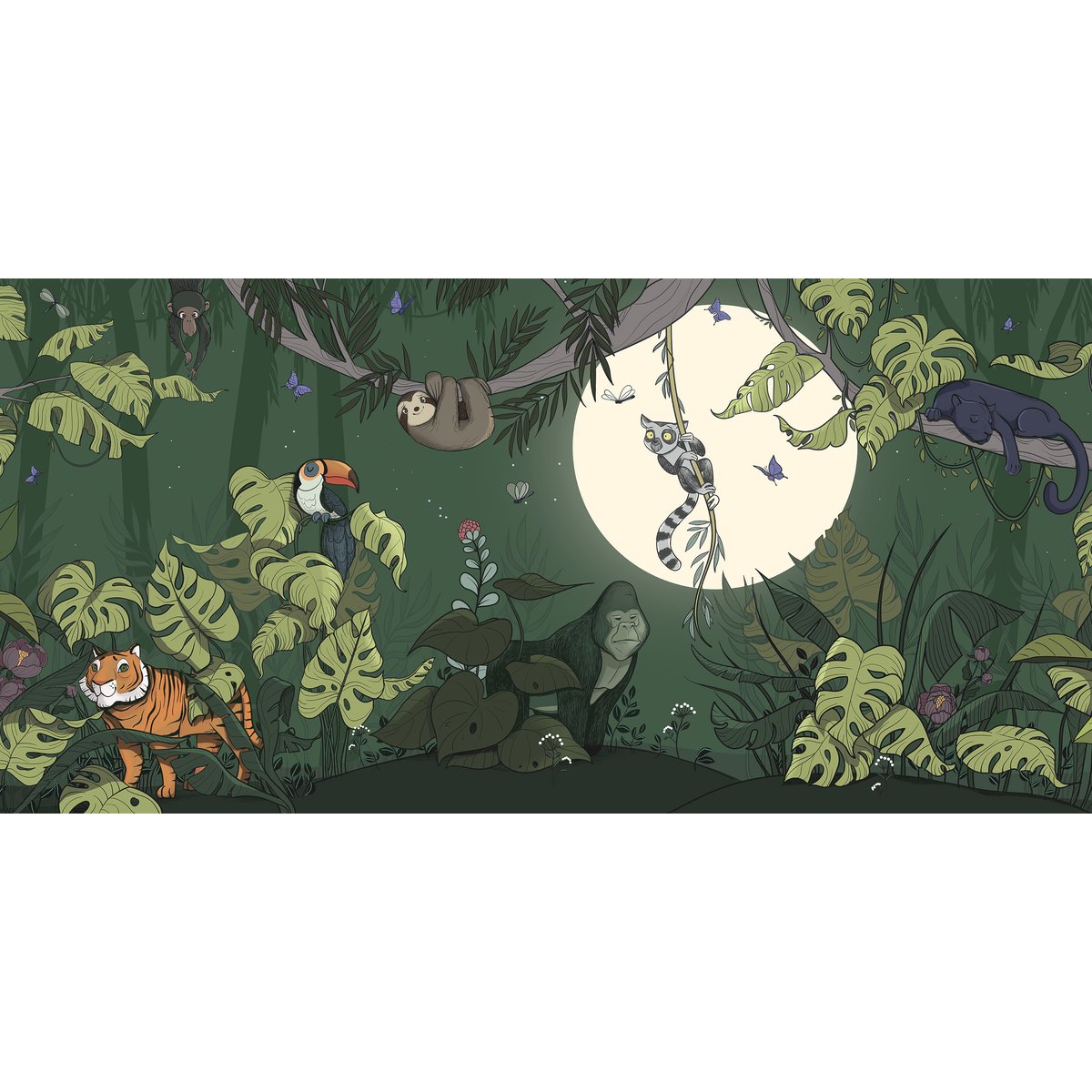 Papier peint panoramique Jungle , 510 x 250cm vert, ACTE DECO