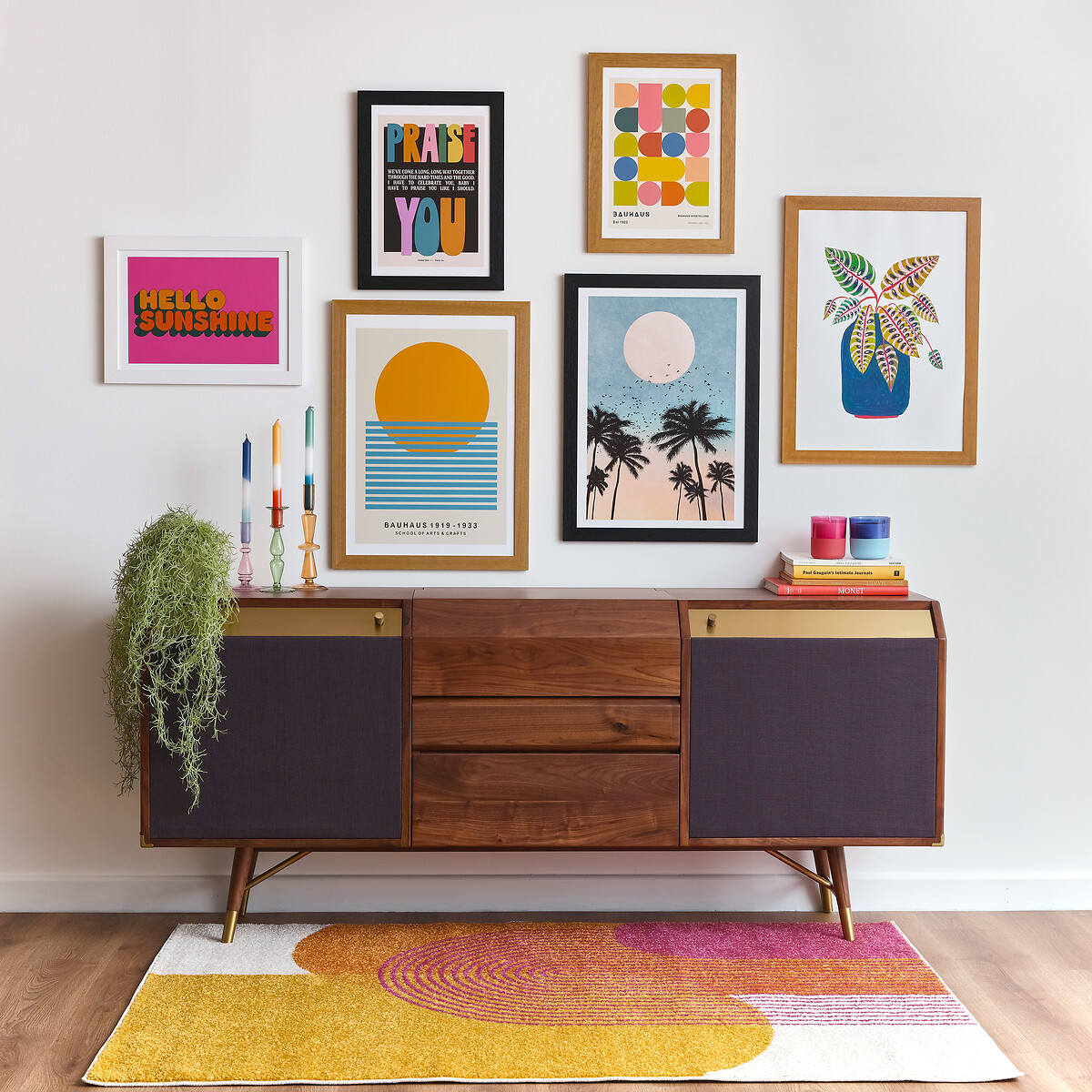 Ambrose Retro Solid Walnut Sideboard with Vinyl Storage brown , SO'HOME