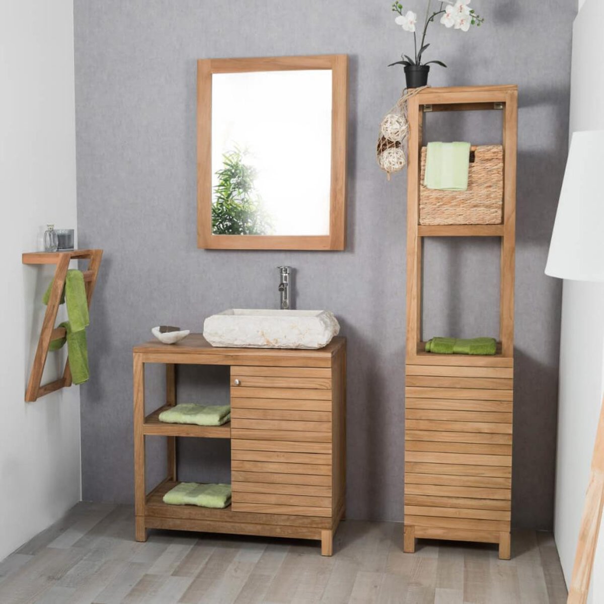 Porte serviette en teck rectangle à fixer naturel, WANDA COLLECTION