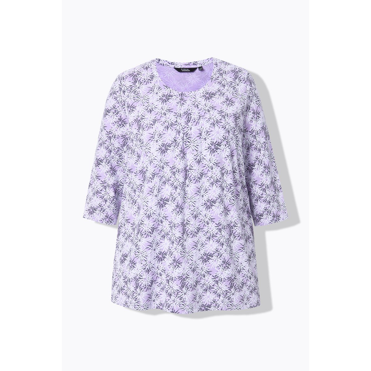 T-shirt à fleurs, col rond et manches 3/4 lavande, ULLA POPKEN
