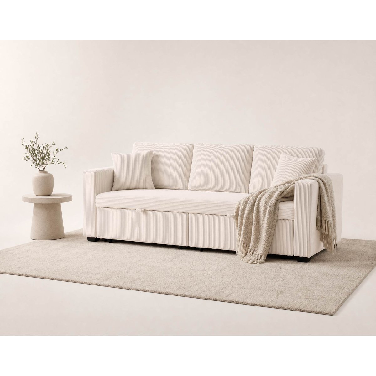 Canapé droit convertible velours côtelé 3pl, CYRUS beige, BEST MOBILIER