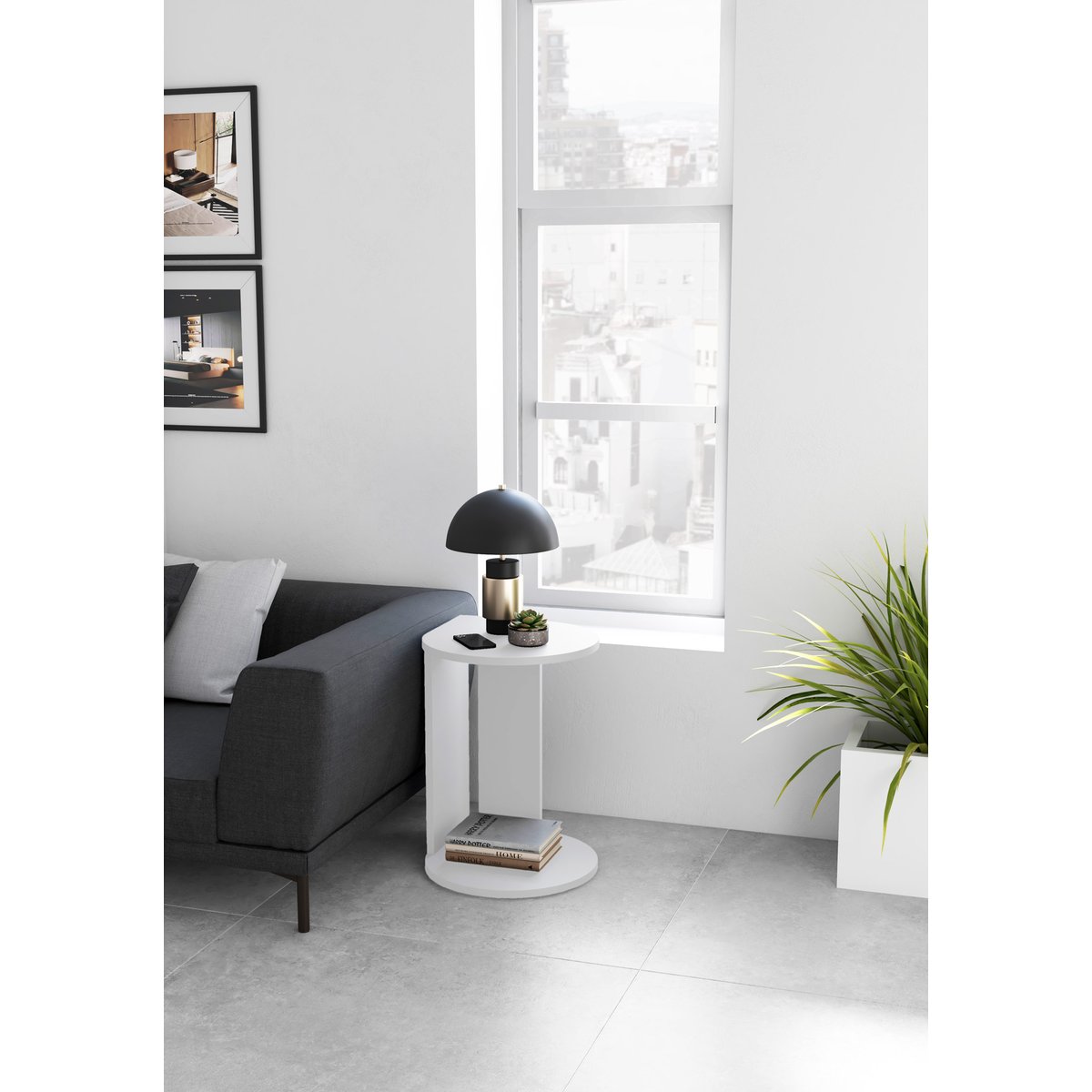 Table d'appoint-guéridon placard, TRÉBOL blanc, HERDASA