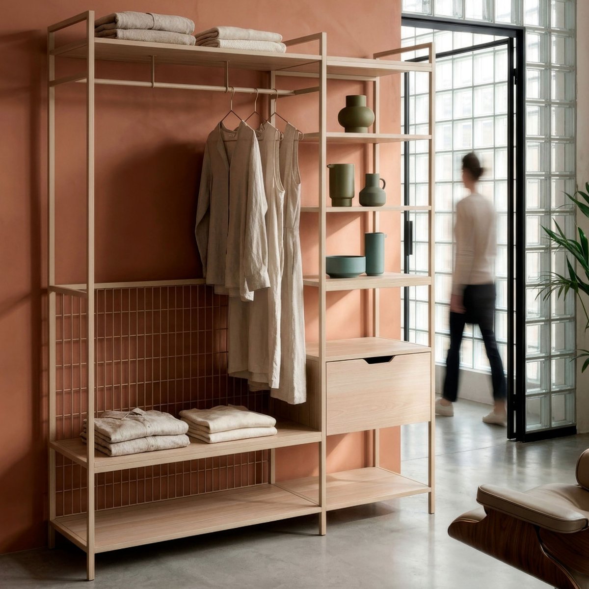 Dressing ouvert modulable 2 éléments en métal et bois L140xH179,5cm - AQABA beige, DRAWER