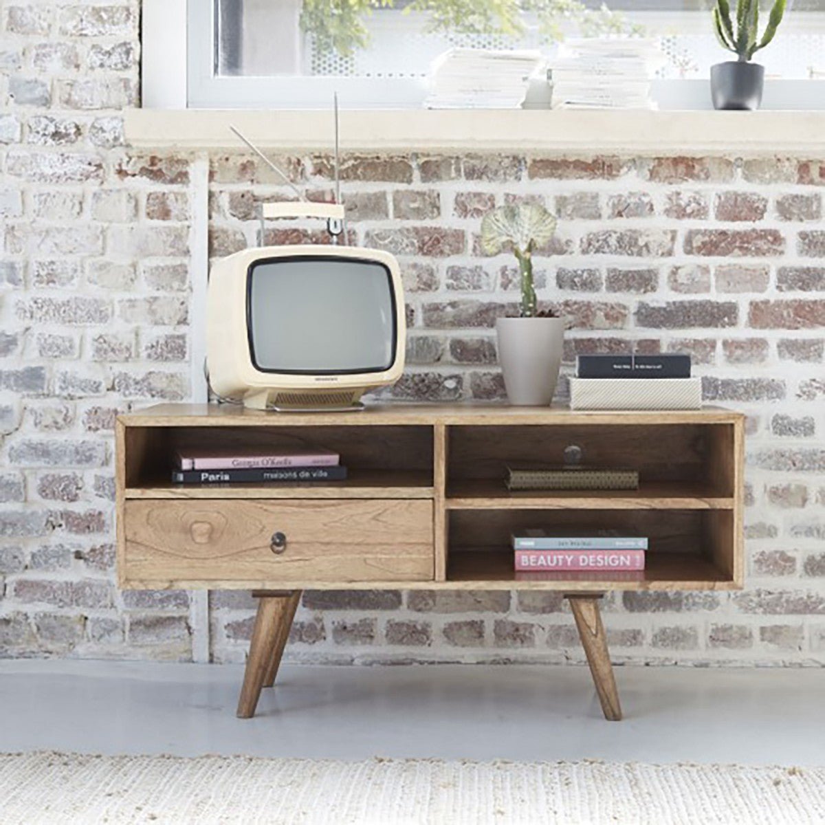 Meuble TV en bois massif 110 cm 1 tiroir  OSCAR naturel, BERAH GETAH