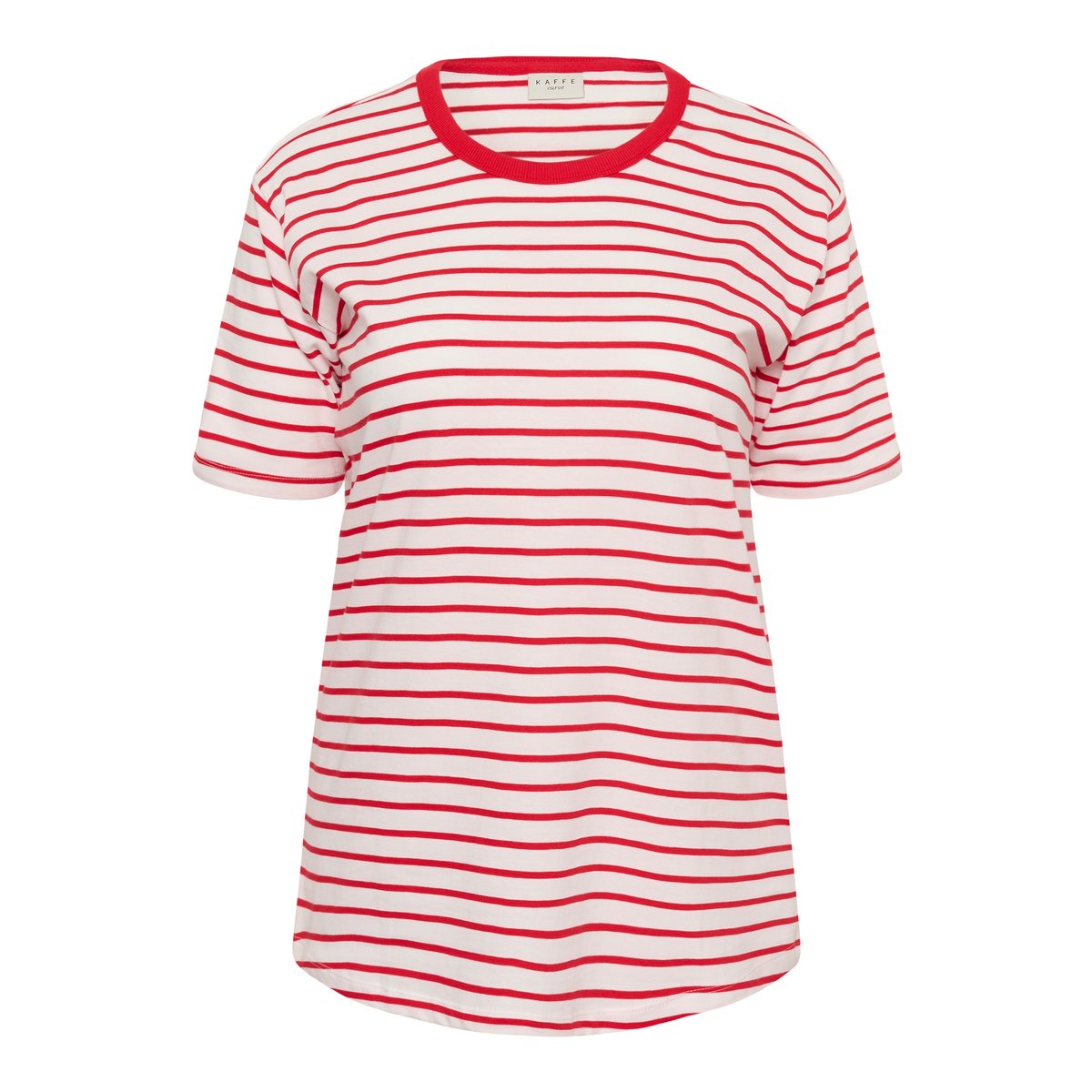 T-shirt à manches courtes blanc chalk w. red stripes, KAFFE CURVE
