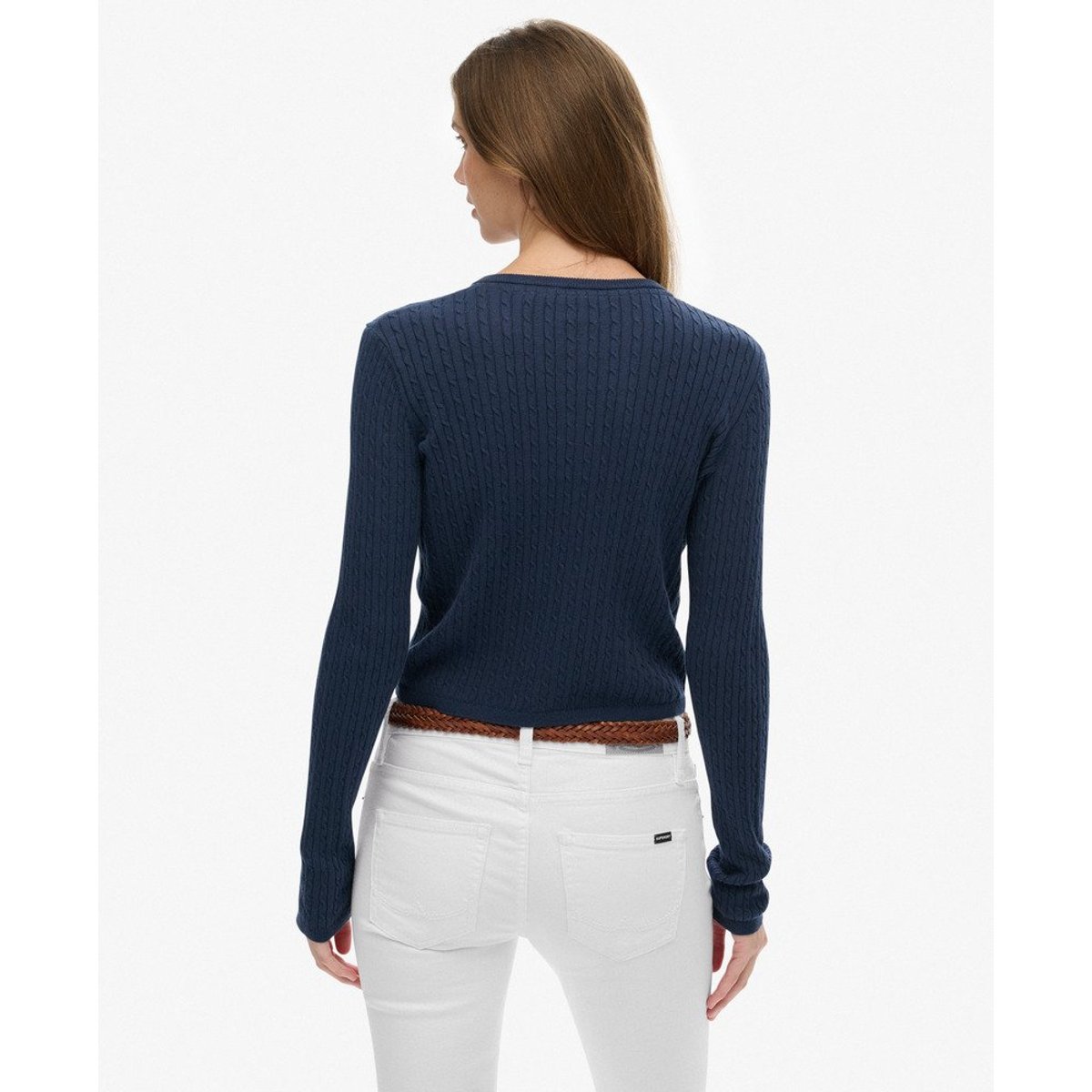 Cardigan à micro-torsades bleu marine profond, SUPERDRY