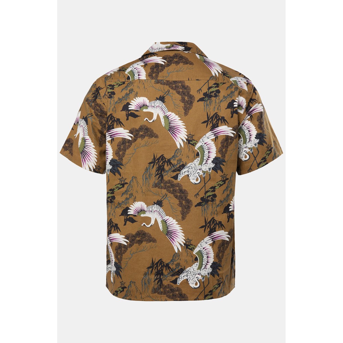 Chemise en lin mélangé, imprimé all-over marron, JP1880