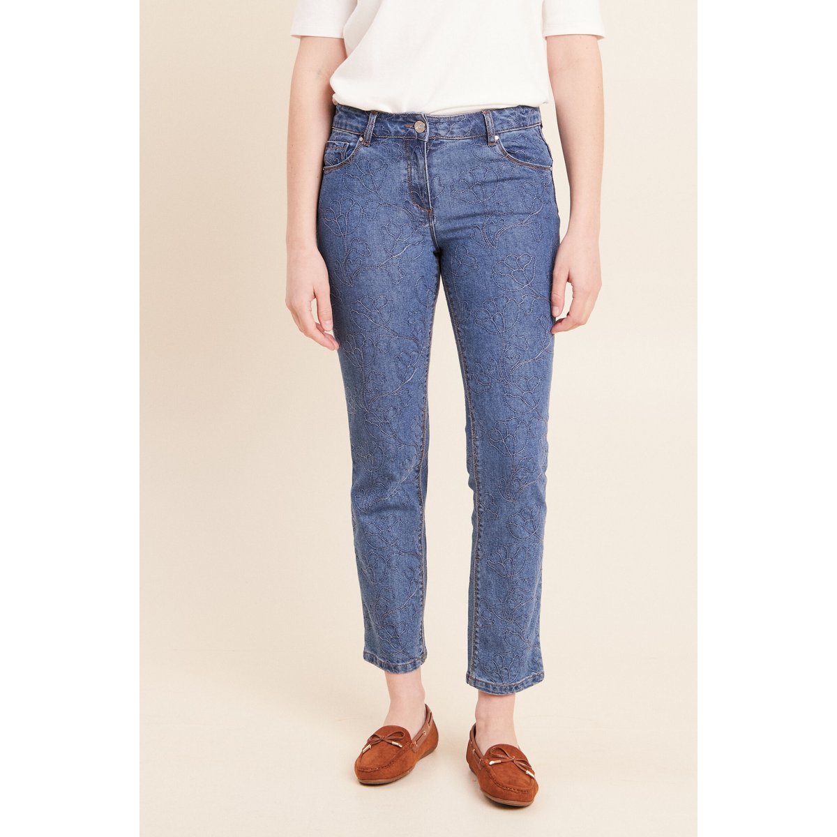 Jean coupe droite 7/8ème taille basculée bleu, BREAL