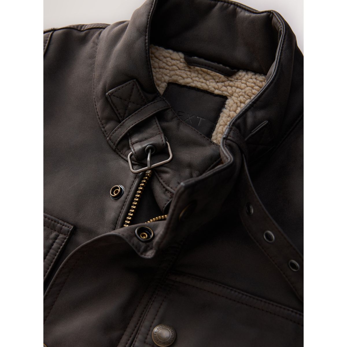 Veste motard 4 poches en similicuir doublé marron, NEXT