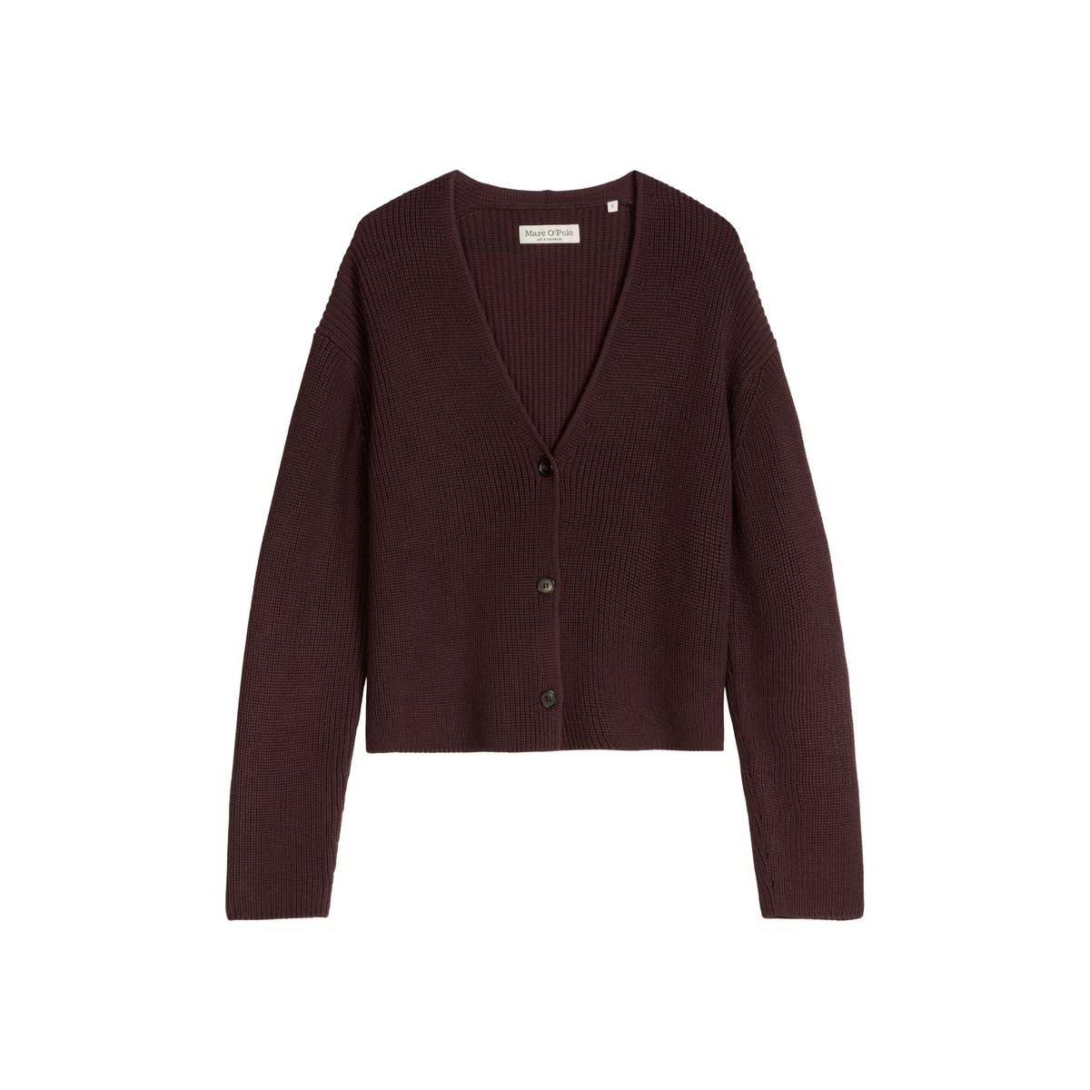 Cardigan col V relaxed en coton organique lourd rouge, MARC O'POLO