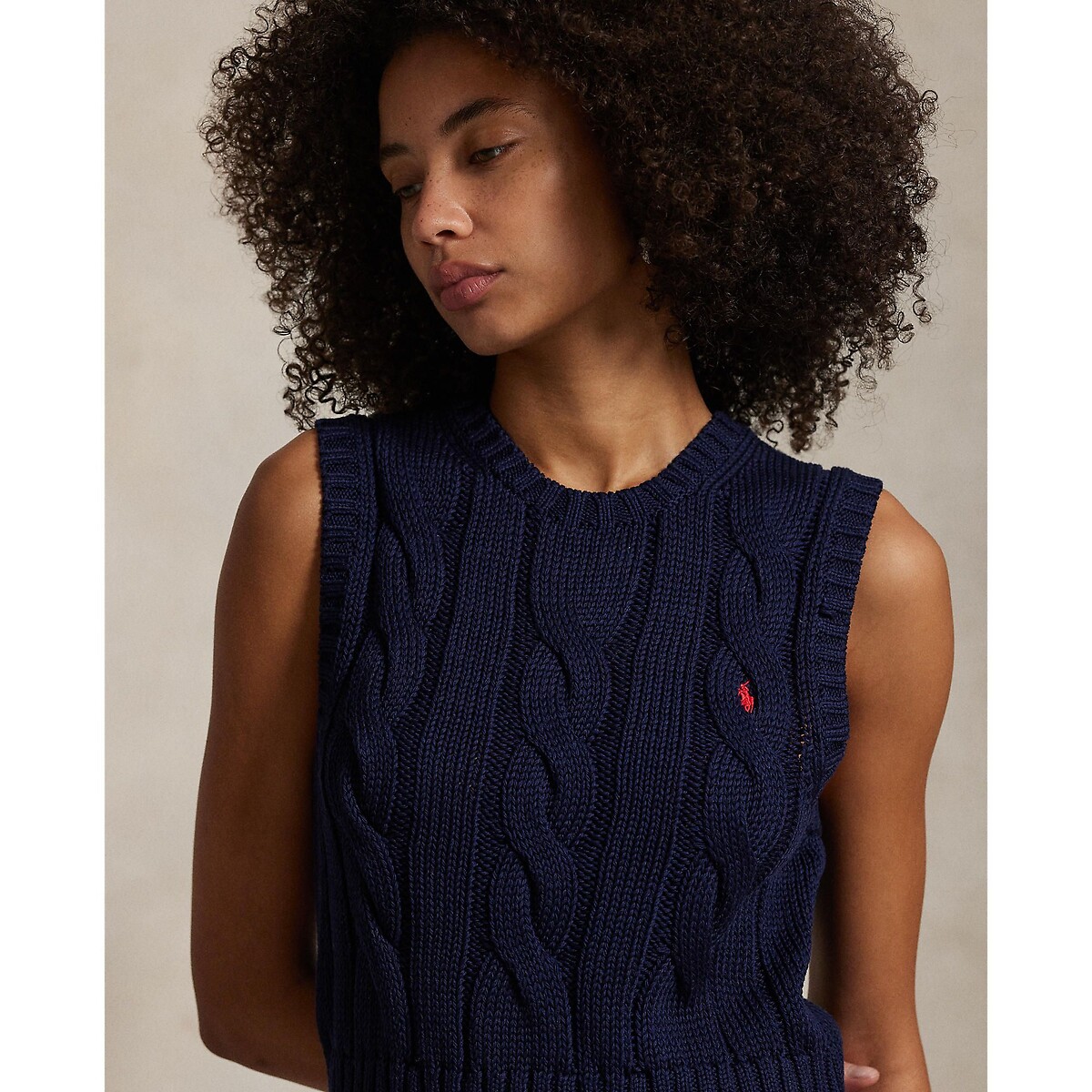 Sleeveless Crew Neck Cable Knit Jumper navy, POLO RALPH LAUREN