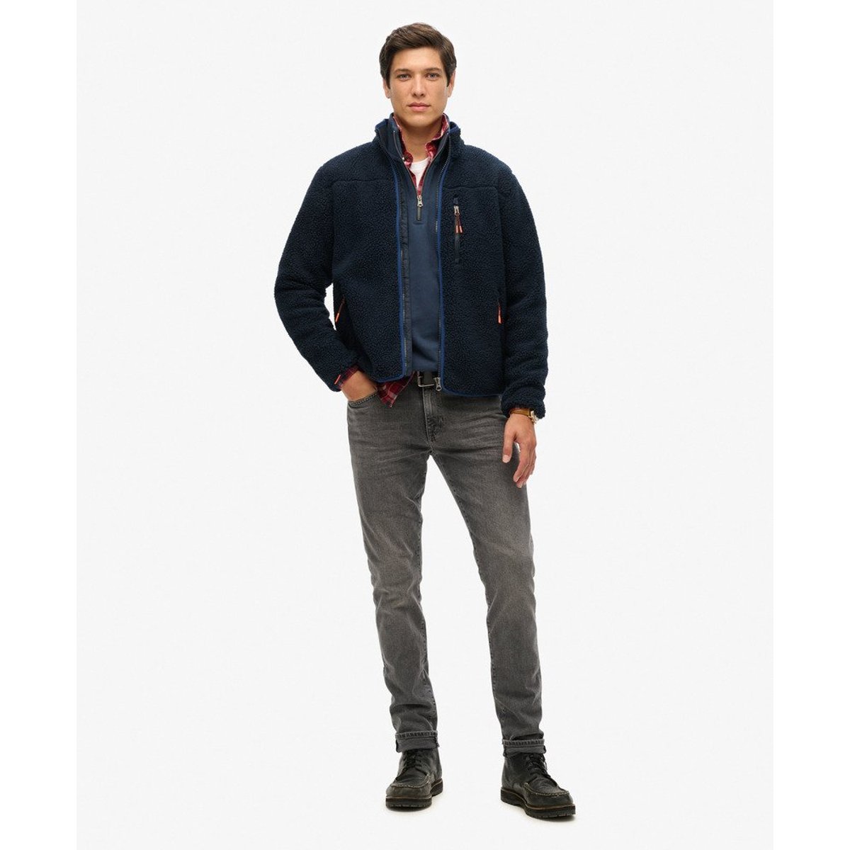 Polaire sherpa zippée bleu marine éclipse, SUPERDRY