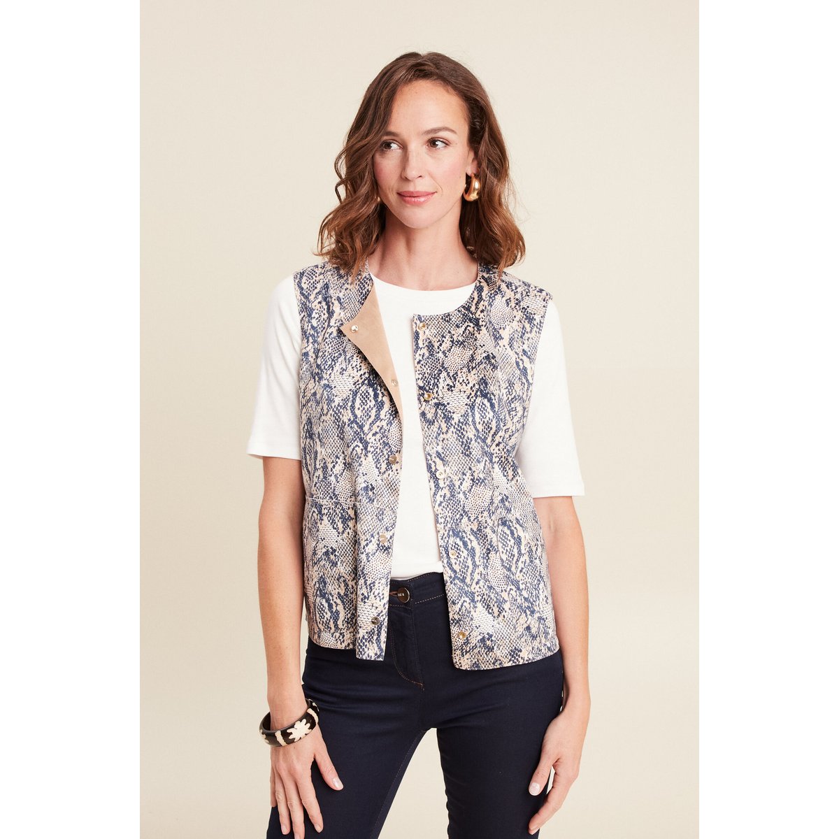 Veste réversible cintrée sans manches beige, BREAL