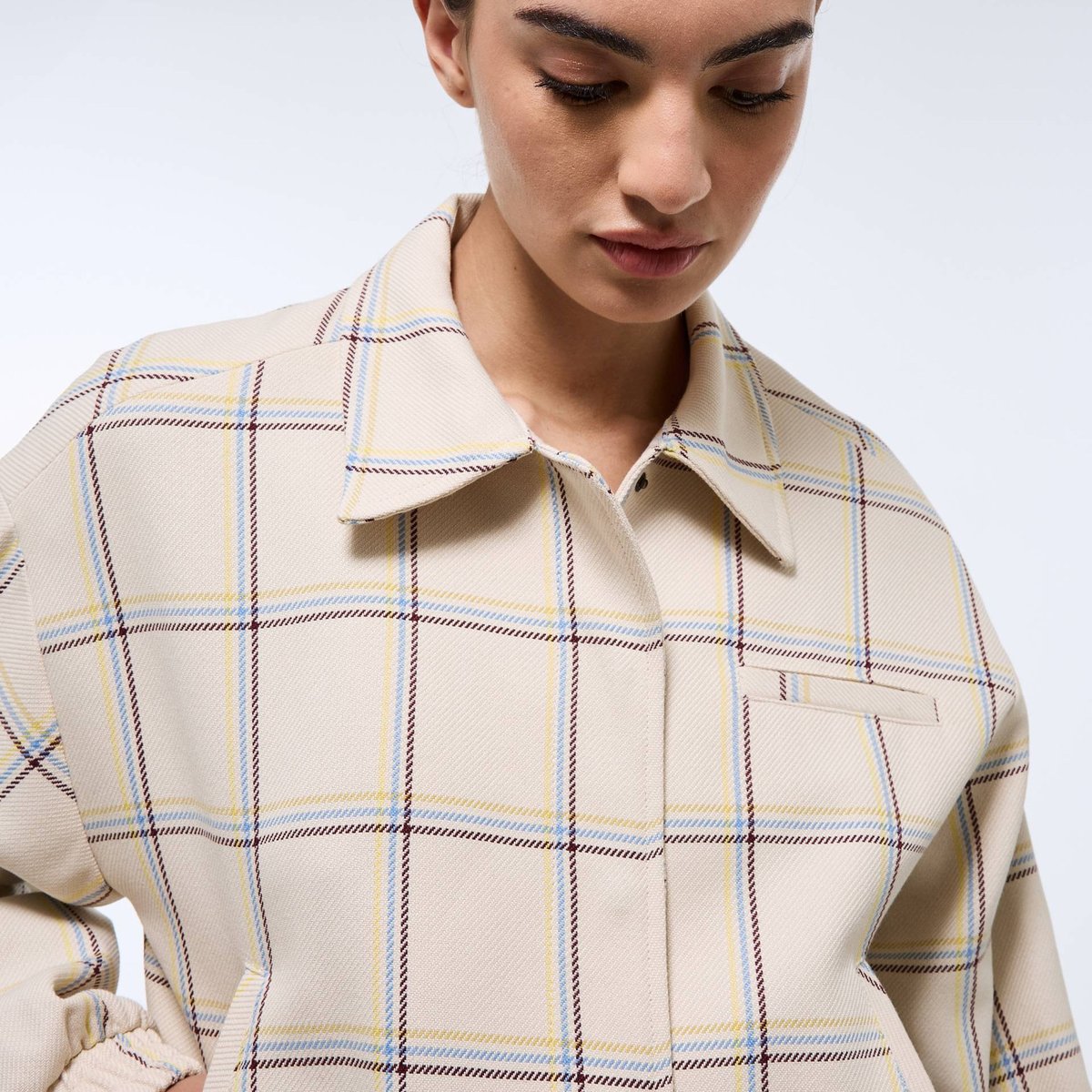 Blouson à carreaux ecru, MONOPRIX