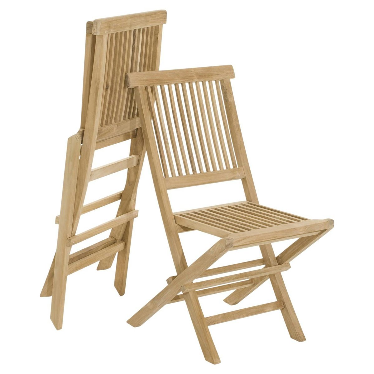 Lot de 2 chaises de jardin pliantes en bois de teck brut massif SUMMER bois naturel, PIER IMPORT