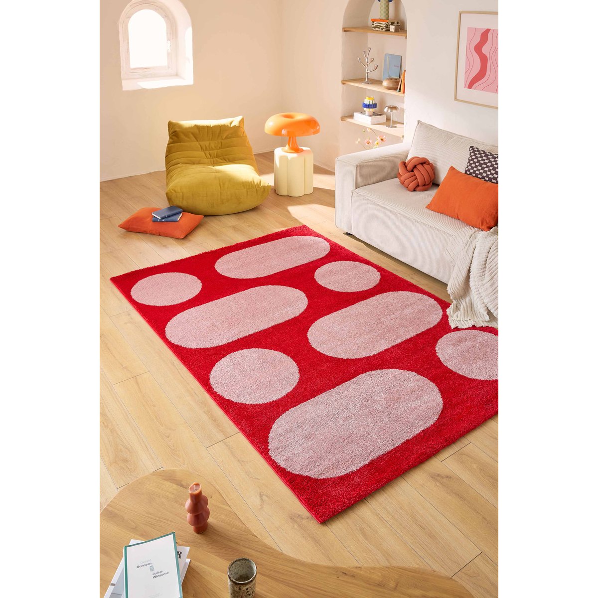 Tapis de salon style année 70 GROOVY rouge, NAZAR RUGS