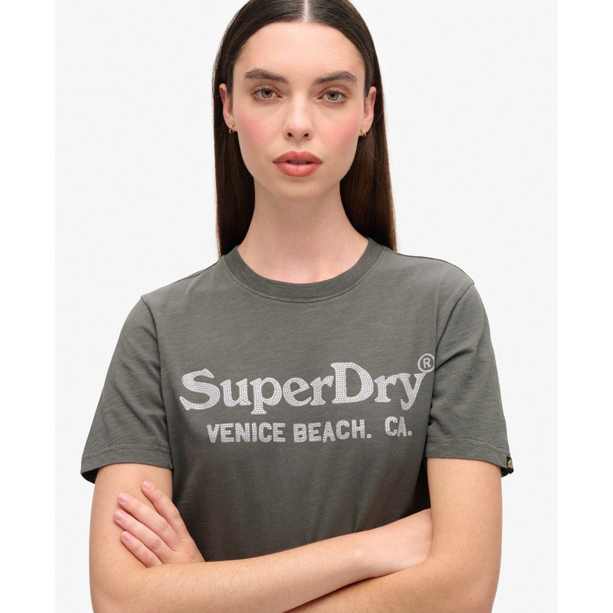 T-shirt métallisé décontracté Venue noir vintage flammé, SUPERDRY