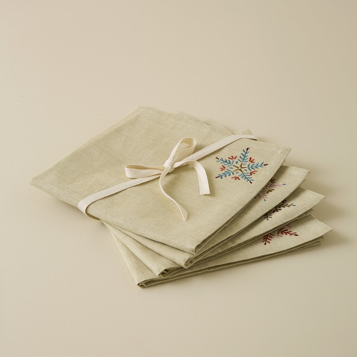 Lot de 4 serviettes de table FLOCONS naturel, SYLVIE THIRIEZ