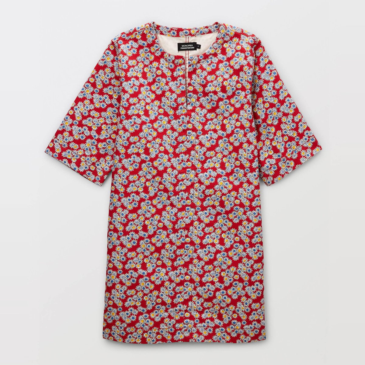 Robe courte imprimée manches courtes en coton goyave, MONOPRIX