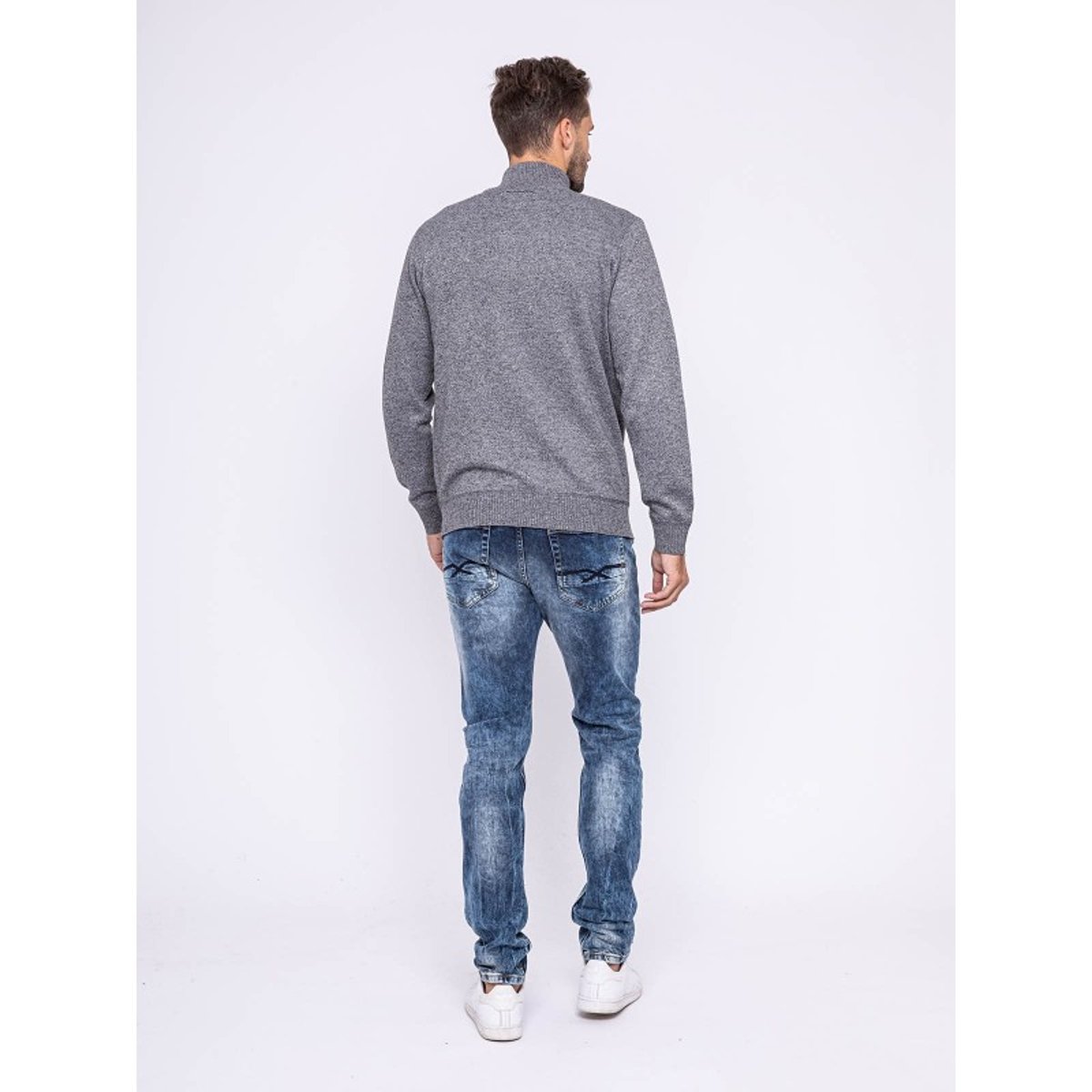 Pull Col Montant Boutons Lulite gris chiné, RITCHIE