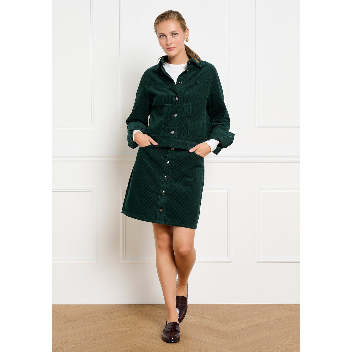 Veste courte en velours côtelé vert bouteille, LOLALIZA