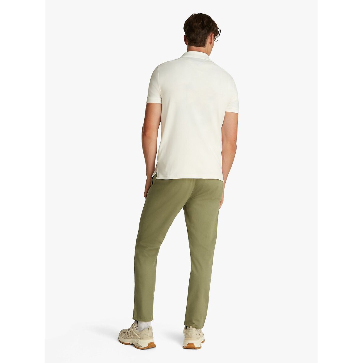 Polo slim à bandes colorées blanc, TOMMY JEANS