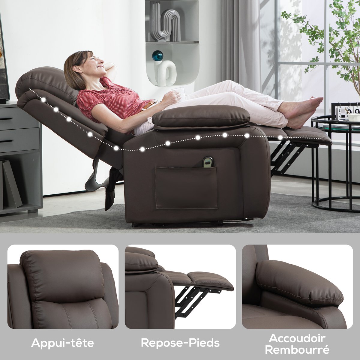 Fauteuil releveur électrique PU Marron marron foncé, HOMCOM
