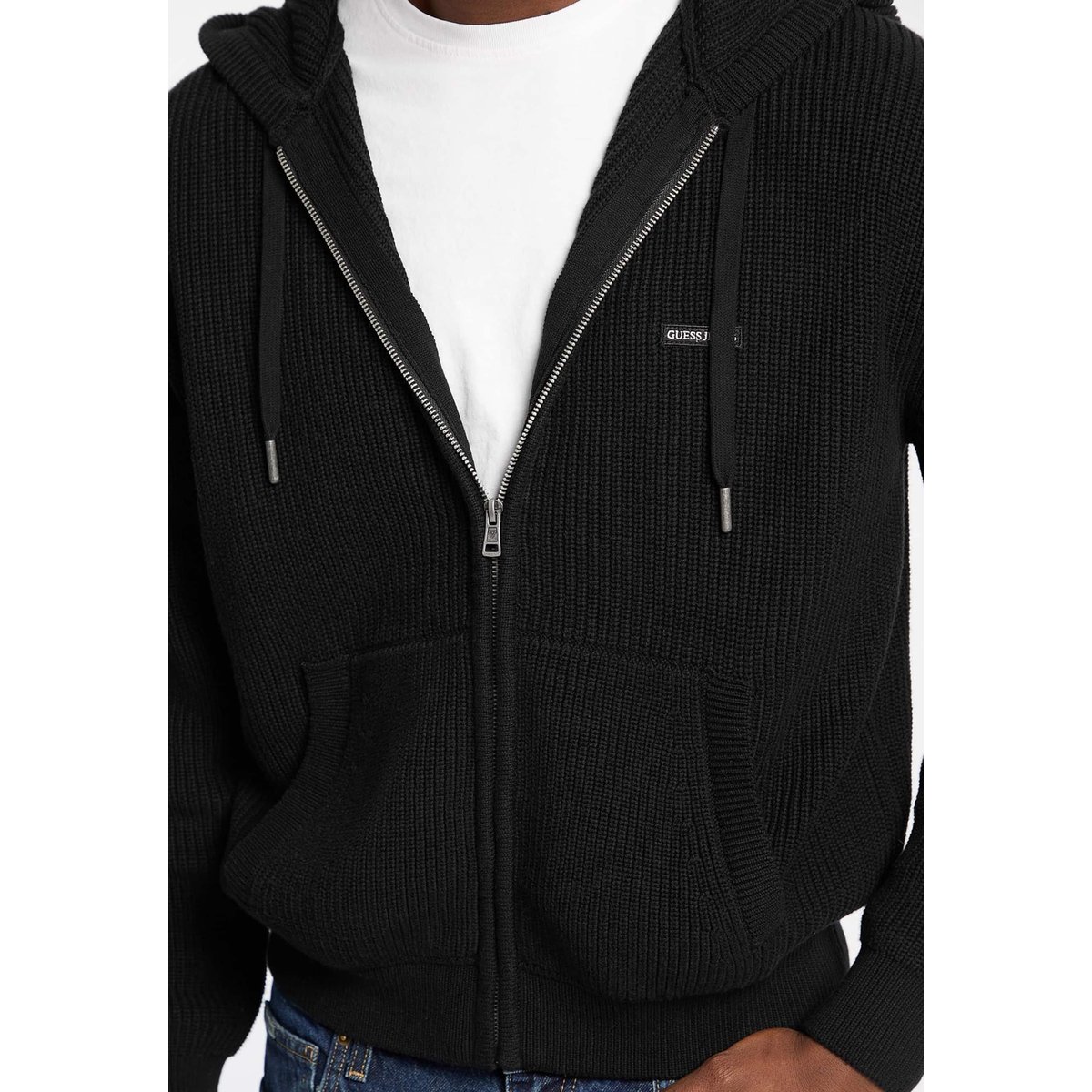 Pull Zippé À Capuche noir, GUESS JEANS