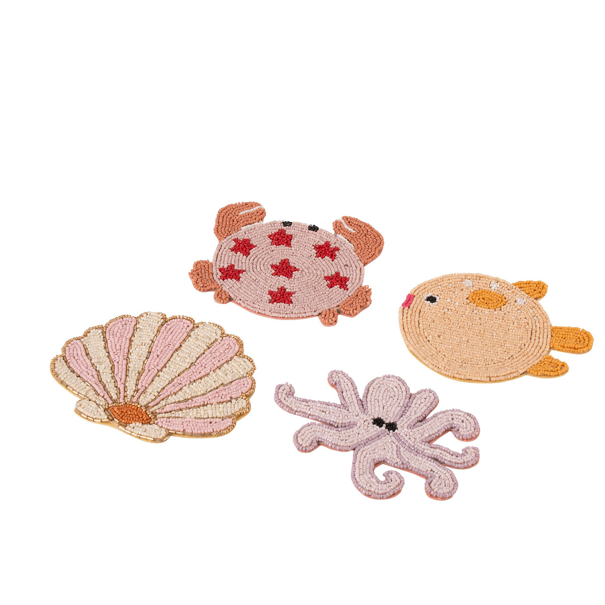 Set of 4 'Uner The Sea' Beaded Animal Coasters multi-coloured, YVONNE ELLEN