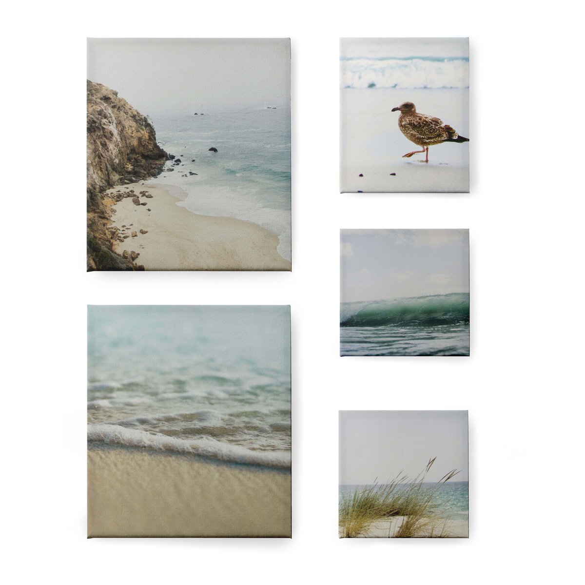 Set de 5 toiles imprimées Plage & mer bleu-vert, sable, sépia, ART FOR THE HOME