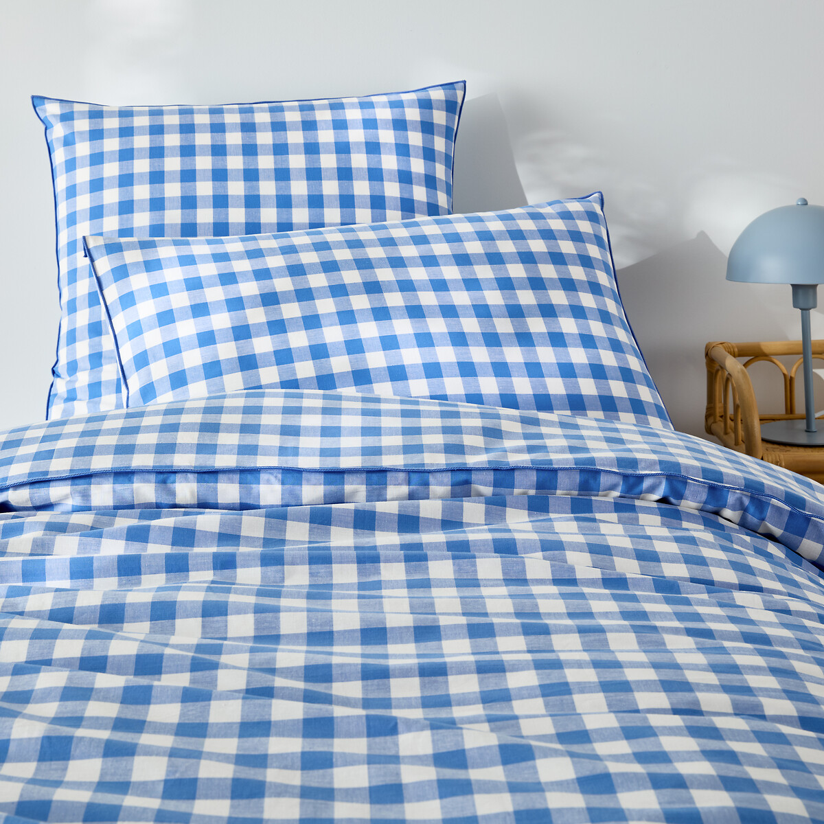 Veldi Bleu Cotton Child's Duvet Cover blue gingham check, LA REDOUTE INTERIEURS