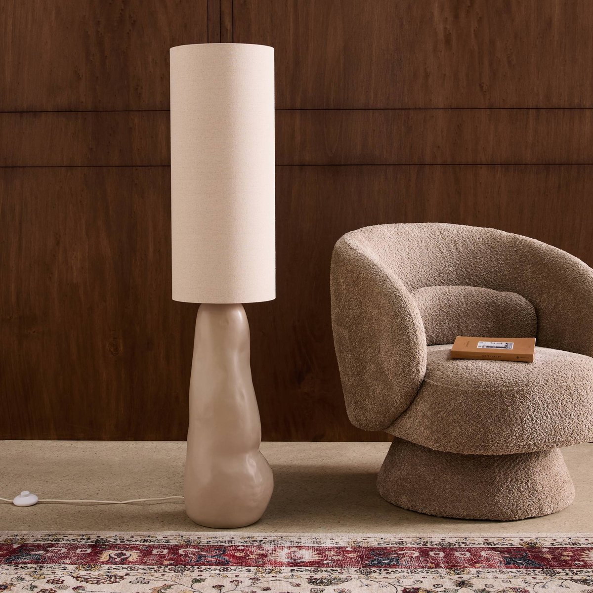 Lampe sur pied intérieur céramique et tissu Ø27cm AURO taupe, SWEEEK