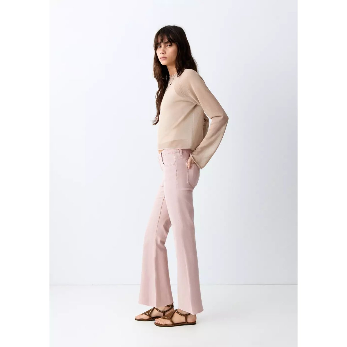 Jean flare crop rose pâle, MANGO TEEN