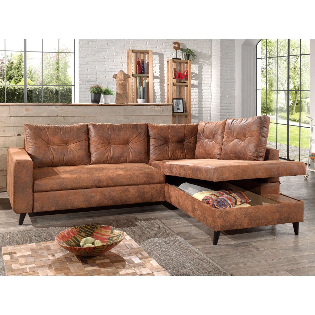 Canapé d'Angle droit 5 places - NORDIC marron, BEST MOBILIER