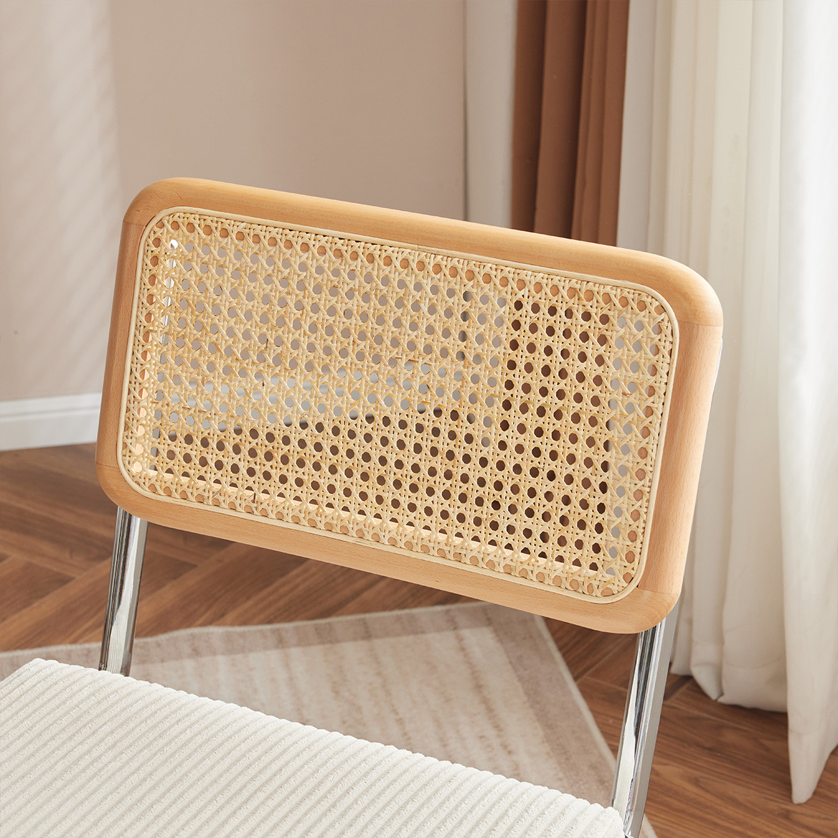 Lot de 2 chaises chromées, cannage et velours côtelé - PAULA beige, HOMIFAB