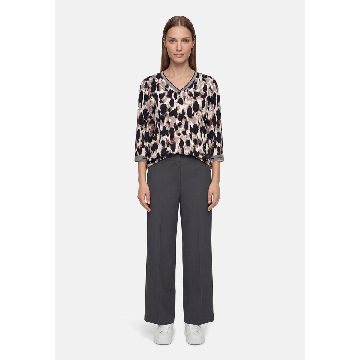 T-shirt façon blouse à imprimé beige/noir, BETTY BARCLAY