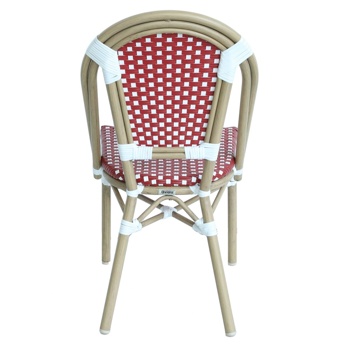 Chaise de terrasse bistrot parisien en aluminium et rotin, BELLEVILLE rouge, OVIALA