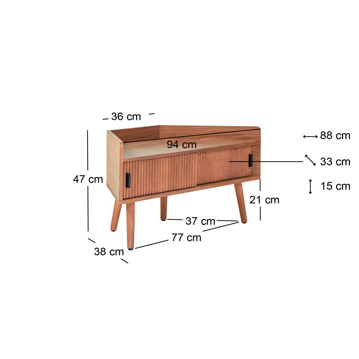 Meuble TV d'angle 2 portes, bois, TORUN marron foncé, NORDLYS