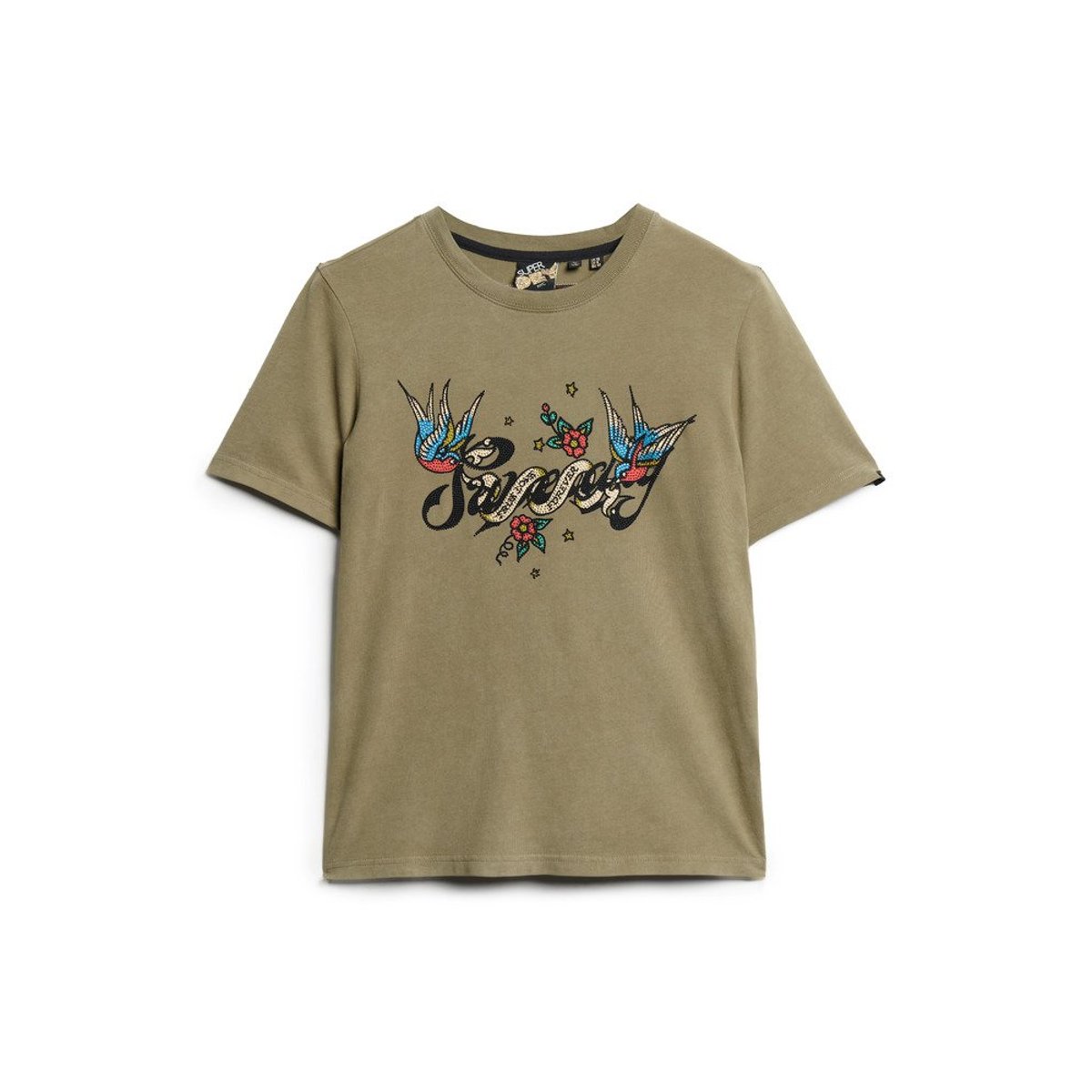 T-shirt à motif tatouage Script kaki mousse, SUPERDRY